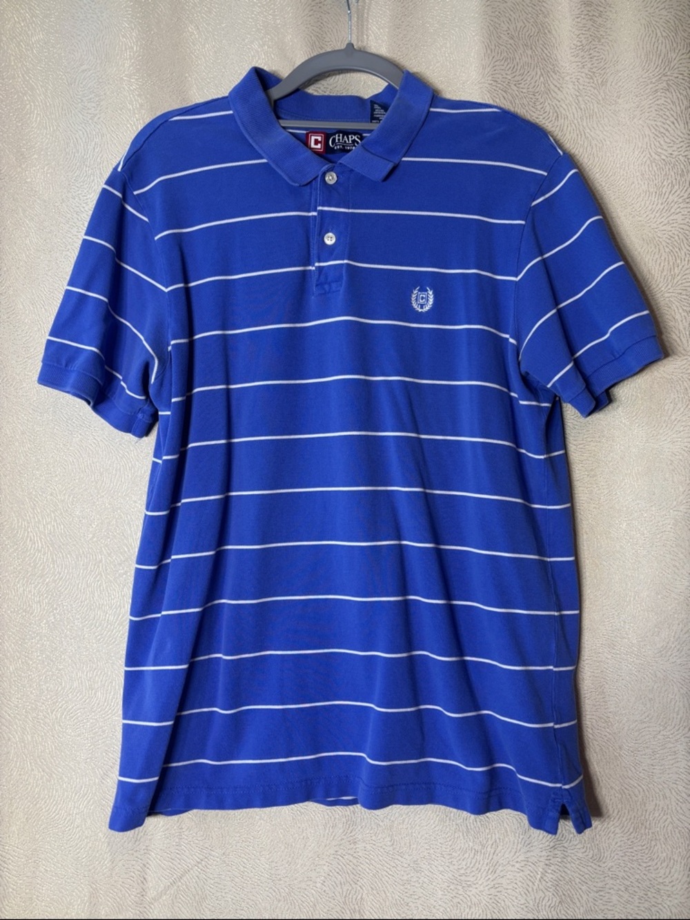 Chaps Men’s Royal Blue Polo with White Stripes 0113